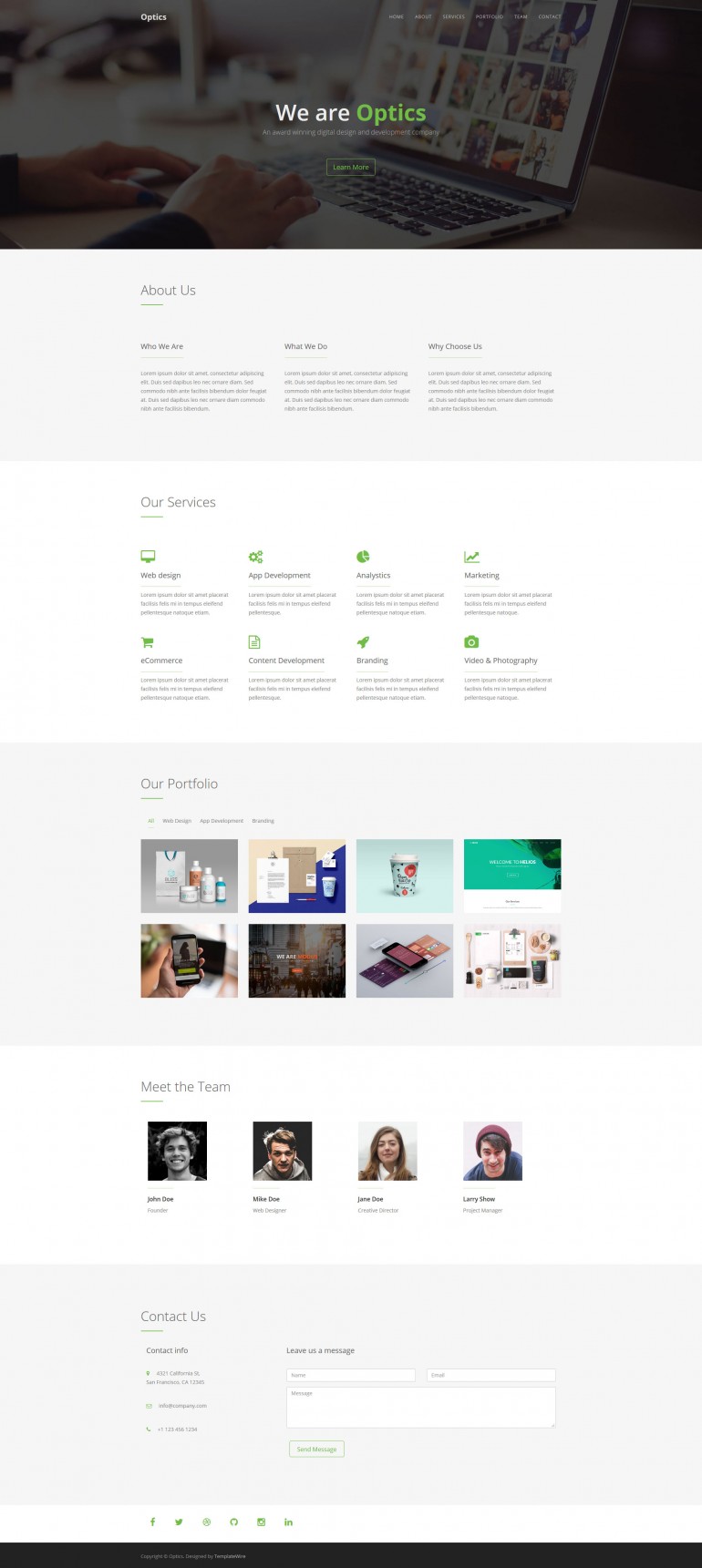 Optics - Free One Page HTML Template on Inspirationde