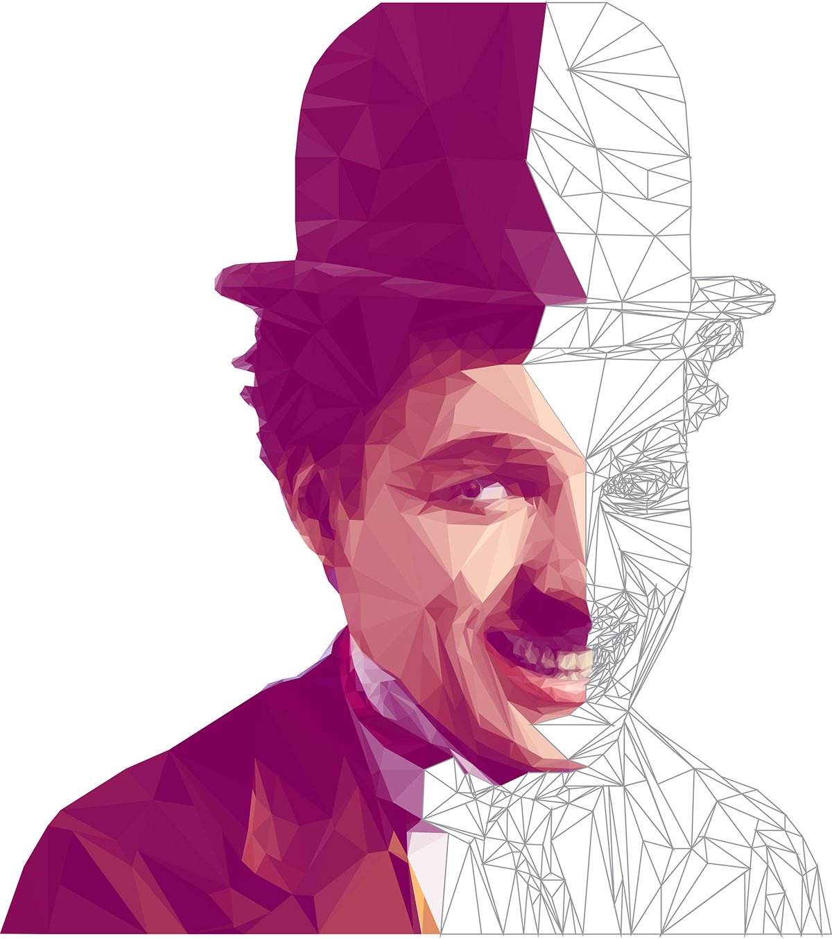 Charles Chaplin - Low Poly High Poly Portrait